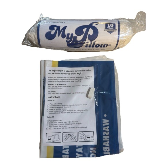 NEW MY PILLOW Travel Go Anywhere Pillow 12" x 18" AS SEEN ON TV & TRAVEL BAG Set - Picture 1 of 4